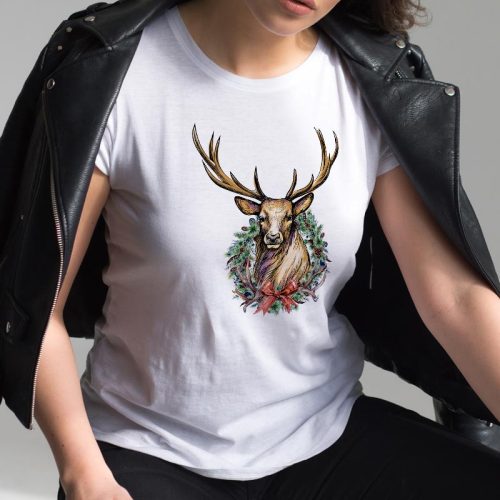 Karácsonyi ajándék vadászoknak_Szarvas mintás női póló 